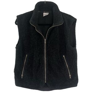 Vintage Made USA Cozy Columbia Sherpa Zip Vest Sz Medium Black Speckled